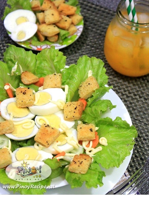 Egg Lettuce Salad with Garlic Herb Croutons