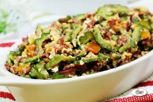 Ginisang Corned Beef with Ampalaya and Egg