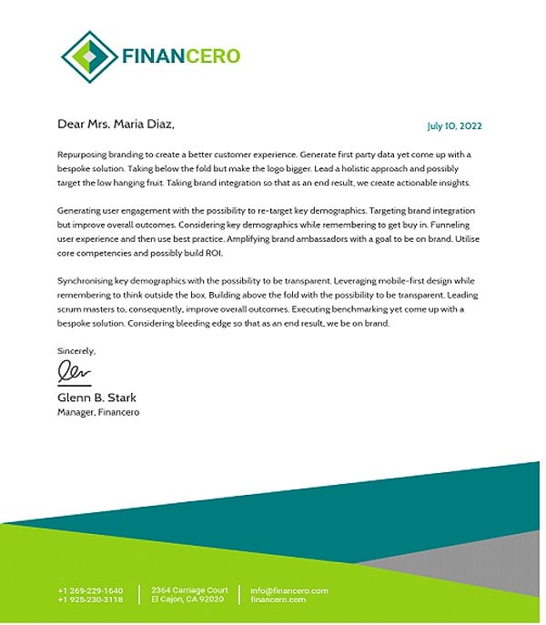 Financero Letterhead