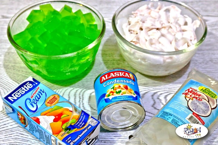 Ingredients of Creamy Buko Pandan Salad